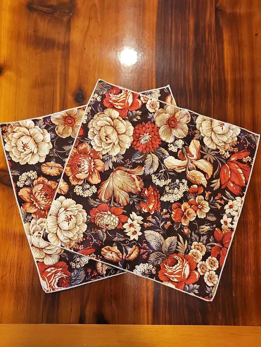 Pair Of Vintage Dark Floral Dinner Napkins